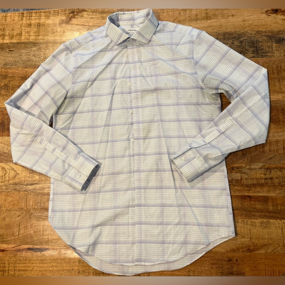 Calvin Klein Slim Fit Wrinkle Free Long Sleeve Button Down Shirt Size L 16 34/35
